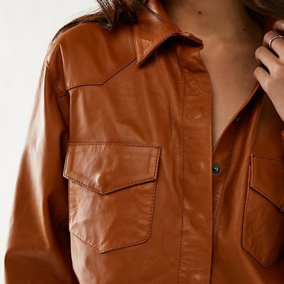 🪷NWT Gorgeous FP One Teaspoon Aria Leather Shacket Sz XL Copper - Picture 3 of 11